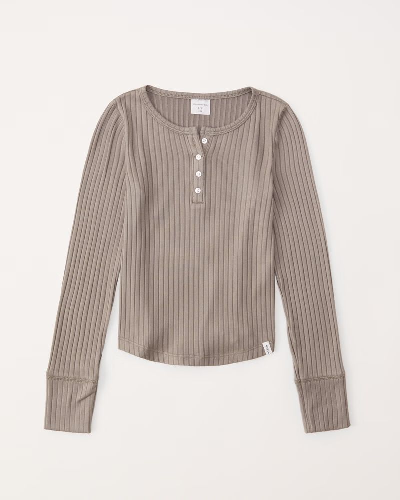abercrombie kids girls long-sleeve cozy henley tee in taupe - size 9/10 | Abercrombie & Fitch (US)