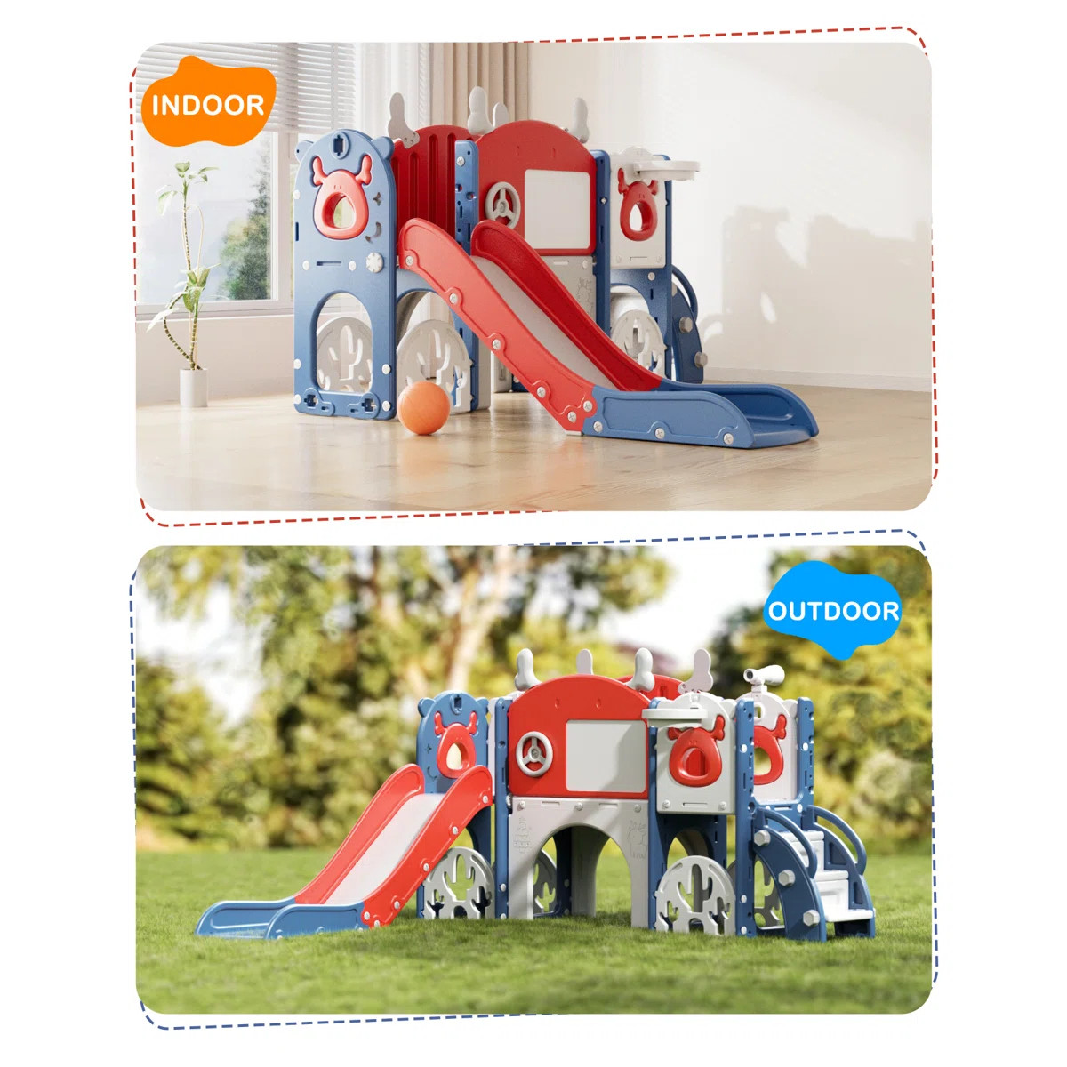13 In 1 Kids Slide For Toddlers, Toddler Playset With Golf, Drawing Board, Basketball Hoop And St... | Wayfair North America