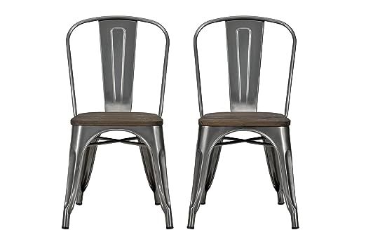 DHP Fusion Metal Dining Chair with Wood Seat, Distressed Metal Finish for Industrial Appeal, Set ... | Amazon (US)