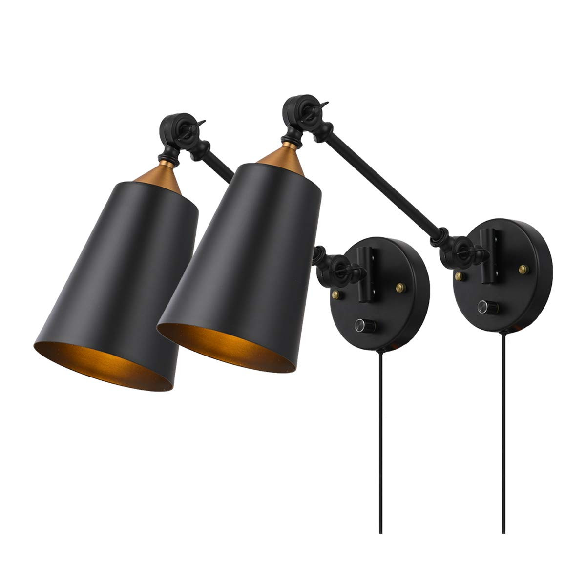 Pauwer Industrial Plug in Wall Sconces Set of 2 with On Off Switch Vintage Edison Swing Arm Wall ... | Amazon (US)