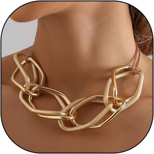 GIGB PBDK Chunky Gold Necklaces for Women Exaggerated Large Chain Choker Necklace Irregular Geome... | Amazon (US)