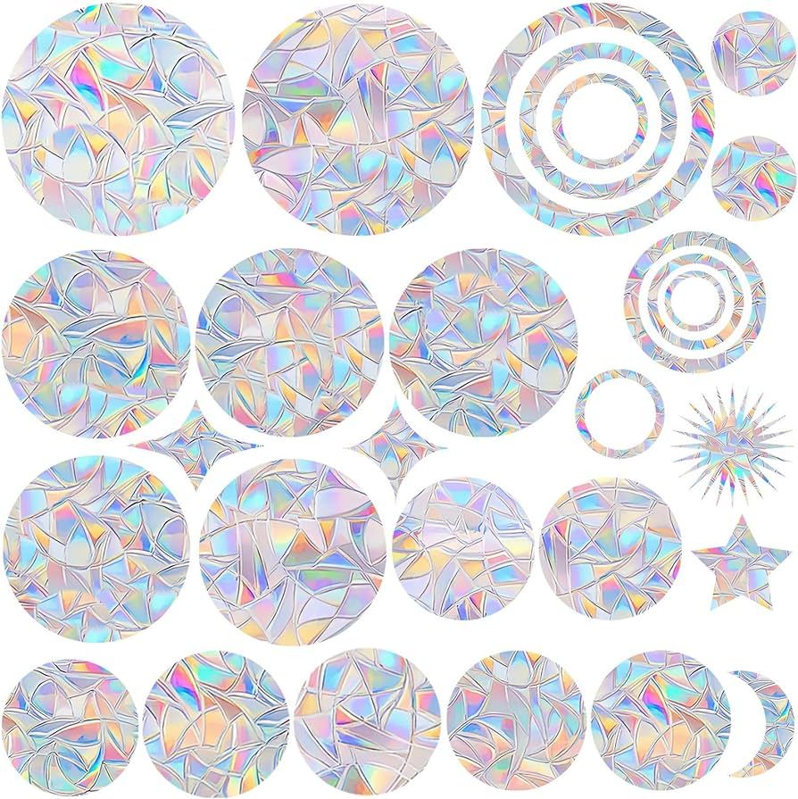 30 Pcs Circle Ring and Sun Star Window Clings - Anti-Collision Window Decals to Save Birds from W... | Amazon (US)