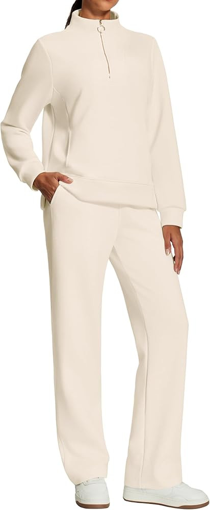 IUGA Sweatsuits Women 2 Piece Outfit Half Zip Sweatshirt with Wide Leg Sweatpant 2 Piece Sweat Se... | Amazon (US)