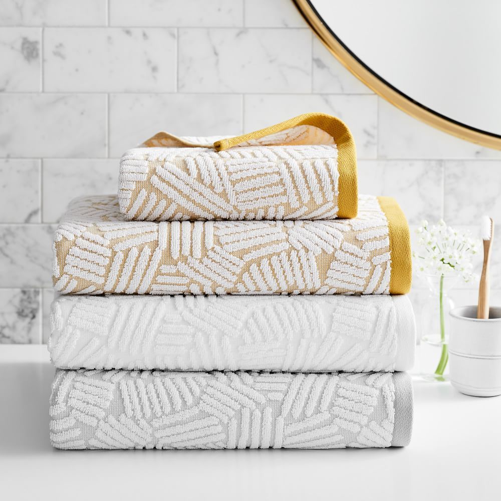 Organic Dashed Lines Sculpted Towel, Bath Towel, Dark Horseradish | West Elm (US)