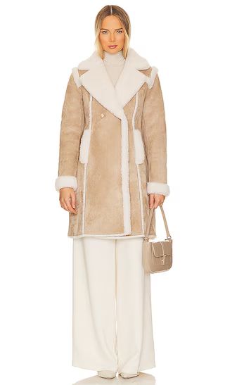 Scottie Faux Suede Shearling Coat in Taupe & White | Revolve Clothing (Global)