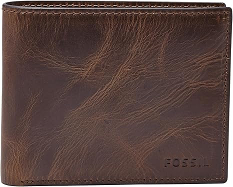 Fossil Men's Wallet, Derrick Leather RFID-Blocking Wallet, Bifold with Flip ID, Dark Brown | Amazon (US)