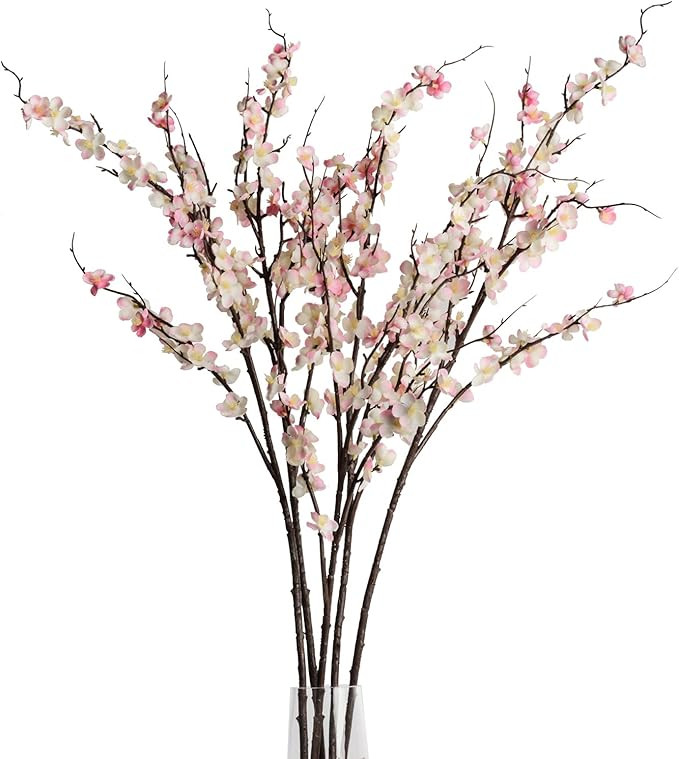 5Pcs Silk Cherry Blossom Branches 39'' Artificial Flowers Faux Cherry Blossom Stems for Vase Summ... | Amazon (US)
