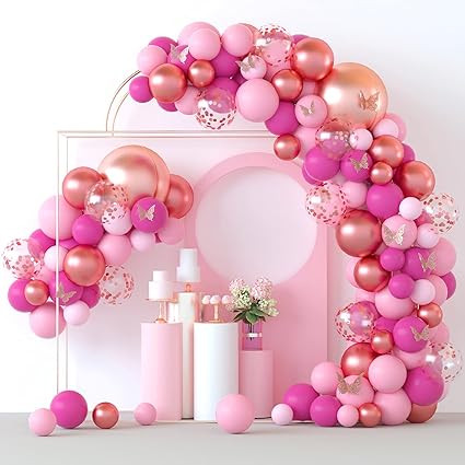 Dust Rose Pink Balloon Garland Kit Metallic Rose Gold Latex Balloons 4D Foil Balloon Confetti Bal... | Amazon (US)