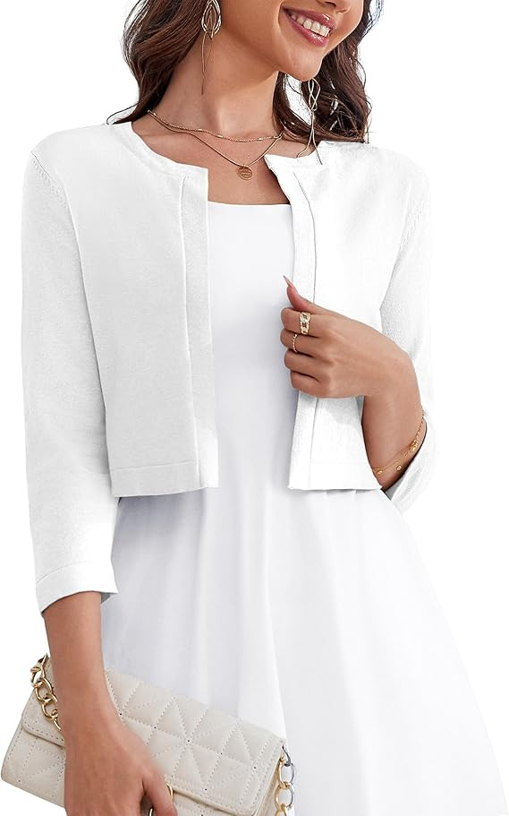 OmicGot Women's 3/4 Sleeve Open Front Knit Cropped Bolero Shrug Cardigan Sweater for Women S-XL | Amazon (US)