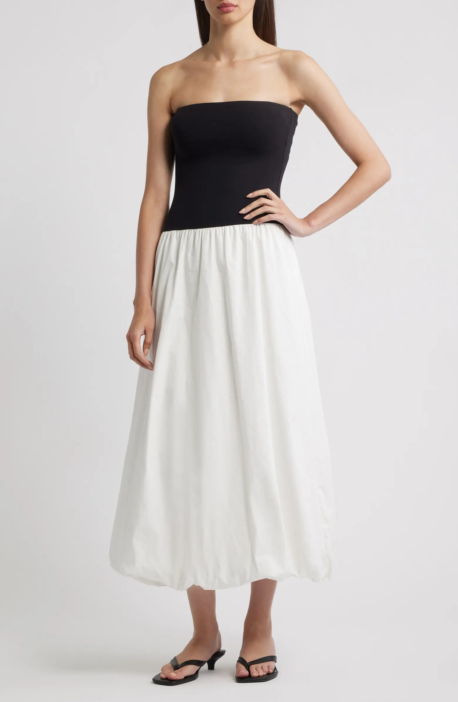 Luigi Mixed Media Strapless Bubble Hem Dress | Nordstrom