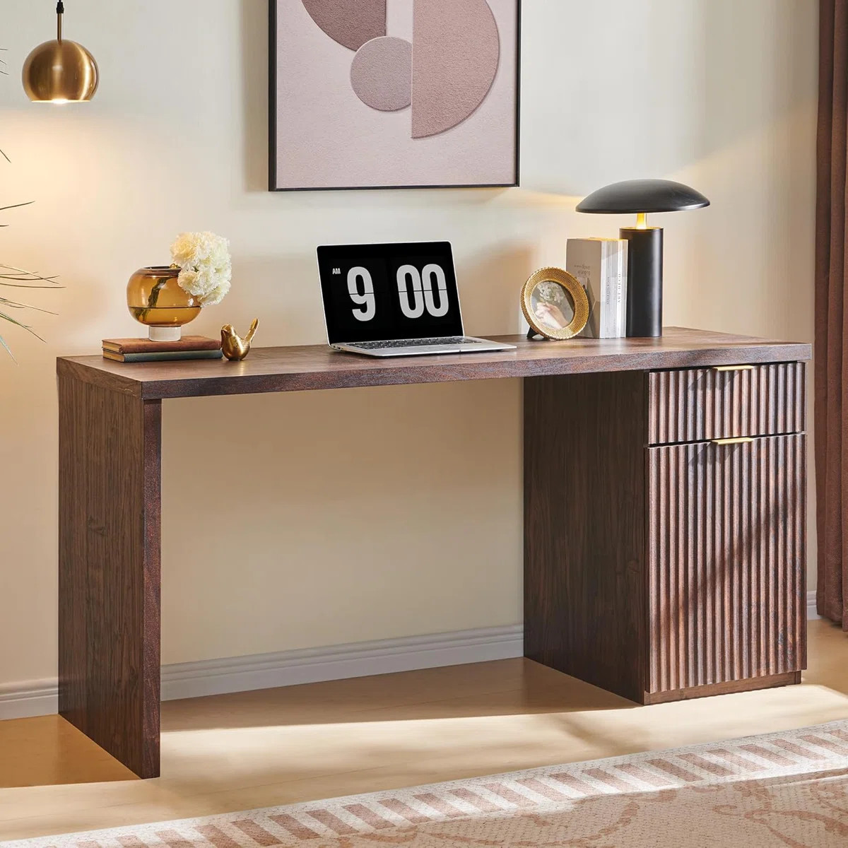 Modern Executive Desk With Storage, Wood Home Office Desk With Drawer & Cabinet | Wayfair North America