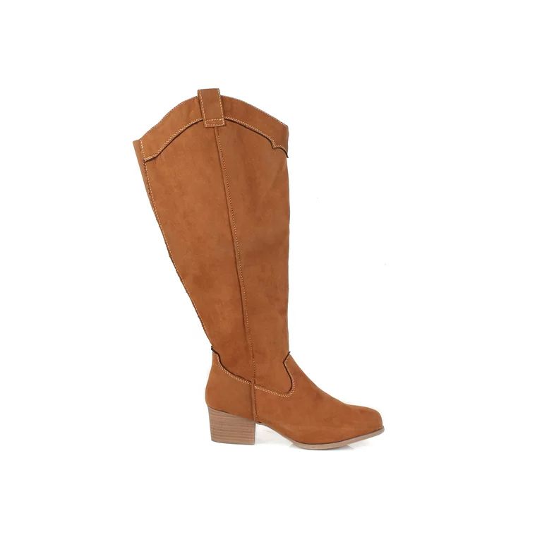 Wide Calf Women's Knee High Ridding Cowboy Boots in Brown | Walmart (US)