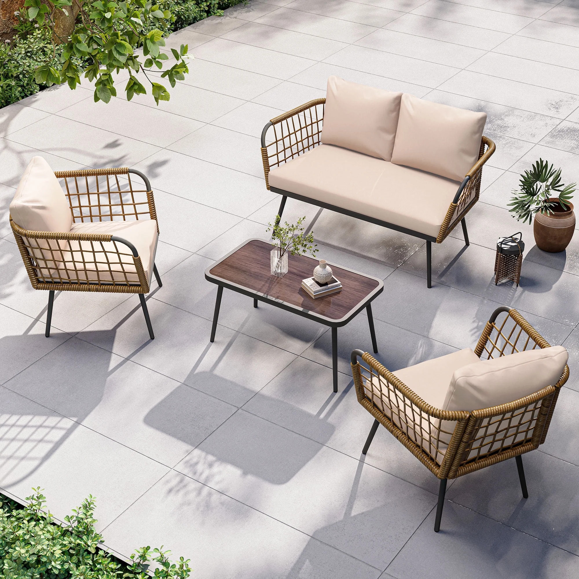 LAUSAINT HOME  4-Piece Patio Furniture Set, Outdoor Wicker Conversation Set with Coffee Table, Be... | Walmart (US)