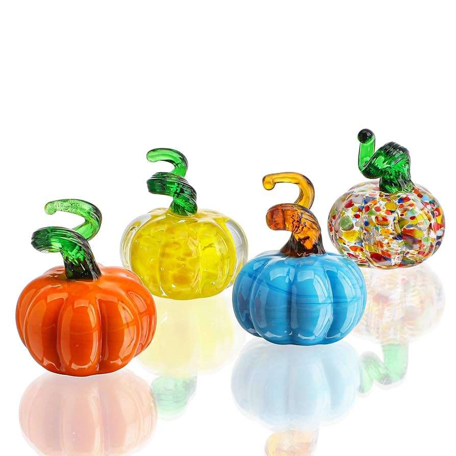 H&D HYALINE & DORA 4pcs Blown Glass Pumpkin Figurines Table Accent for Fall & Harvest, Mini Cryst... | Amazon (US)