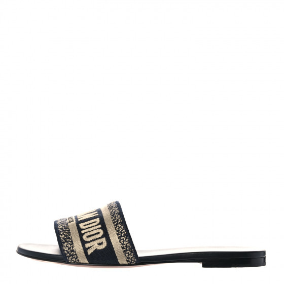 CHRISTIAN DIOR Canvas Embroidered Dway Mules Slide Sandals 36 Deep Blue | FASHIONPHILE | Fashionphile