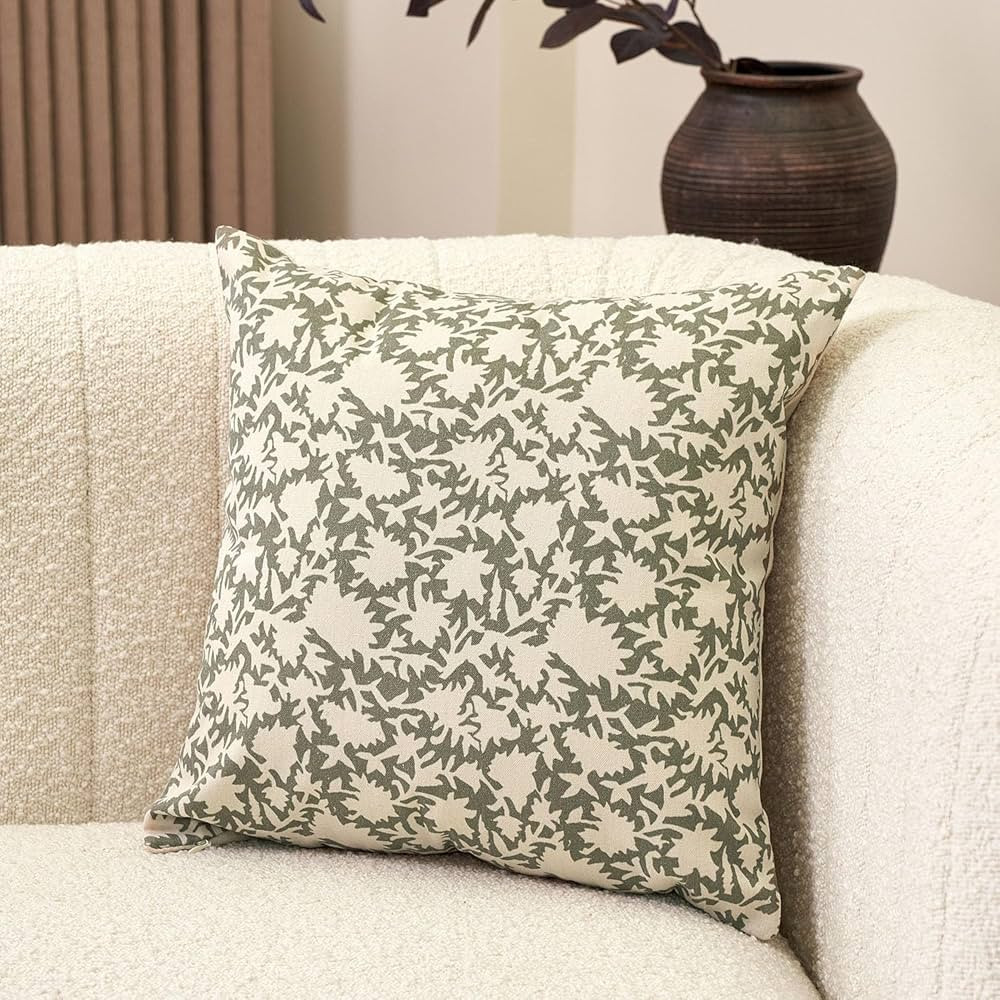 Floral Pillow Covers 18x18 Decorative Throw Pillow Covers Couch Pillows for Living Room Leaves Pr... | Amazon (US)