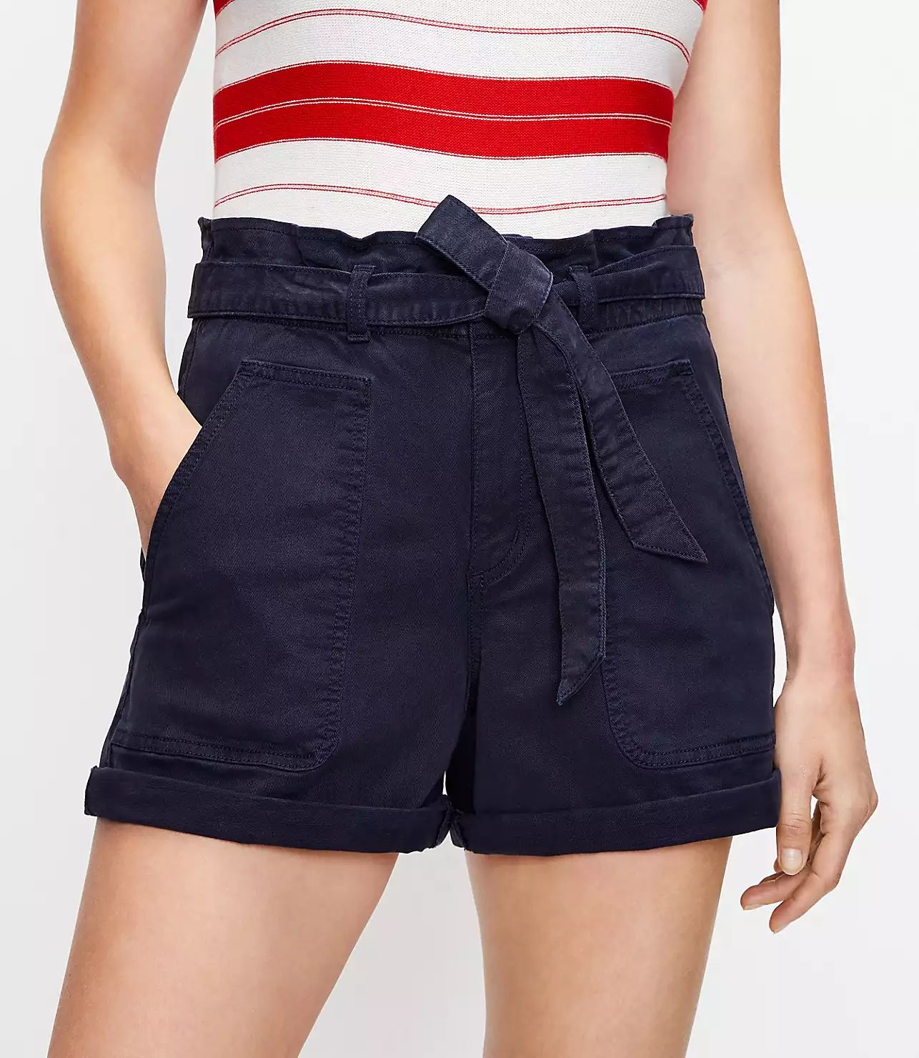 Cuffed Paperbag Pull On Shorts in Twill | LOFT