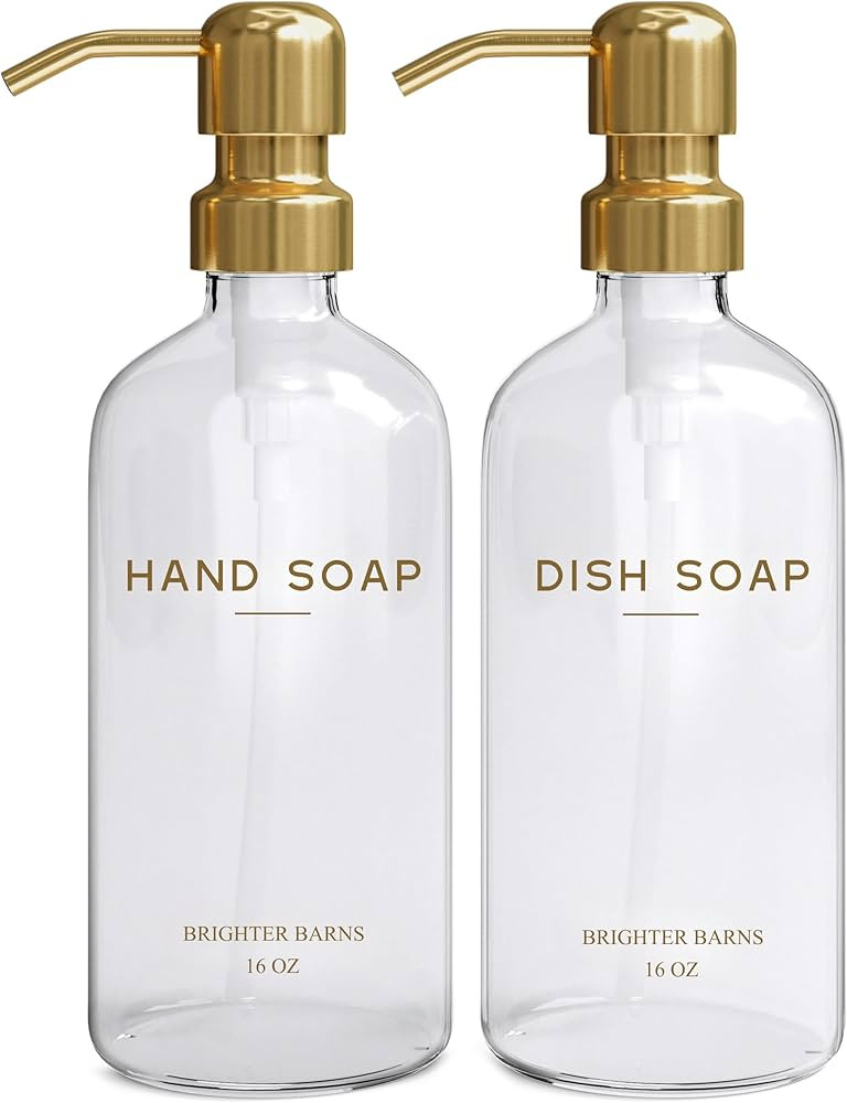 Luxury Glass Soap Dispenser Set by Brighter Barns - Hand and Dish Soap Dispenser for Kitchen Sink... | Amazon (US)