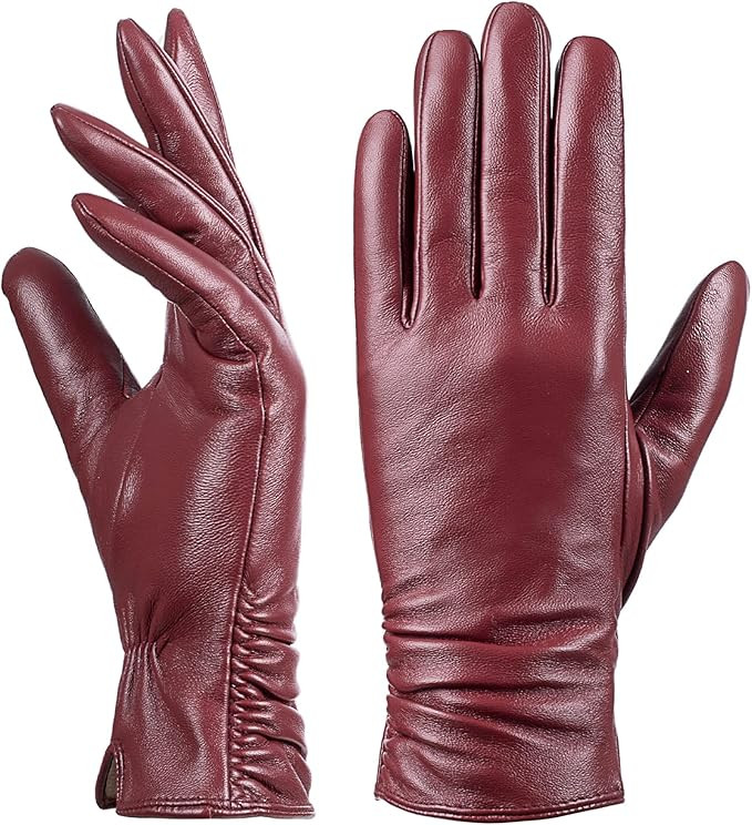Womens Winter Leather Touchscreen Texting Warm Driving Lambskin Pure Genuine leather Gloves | Amazon (US)