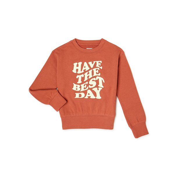 Wonder Nation Girls' Long Sleeve Graphic Sweatshirt, Sizes 4-18 & Plus - Walmart.com | Walmart (US)