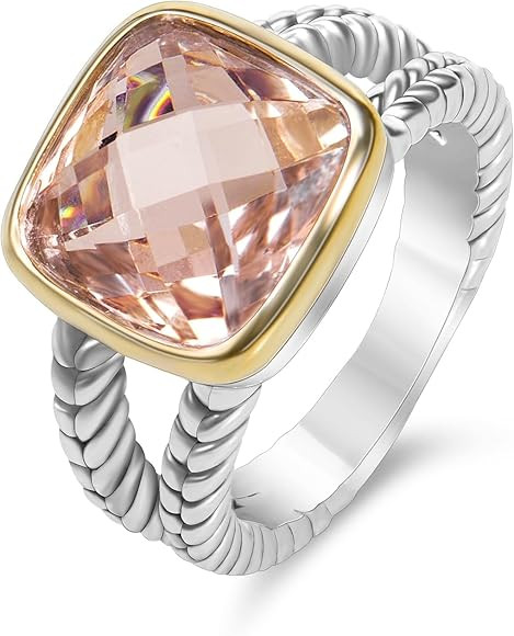 Designer 11MM CZ Statement Ring for Women Trendy Jewelry Inspired Wheat Chain Lines Cocktail Ring... | Amazon (US)