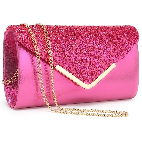 Dasein Women Evening Bags Formal Clutch Purses for Wedding Party Prom Handbags with Shoulder Strap and Glitter Flap (Fuchsia) | Amazon (US)