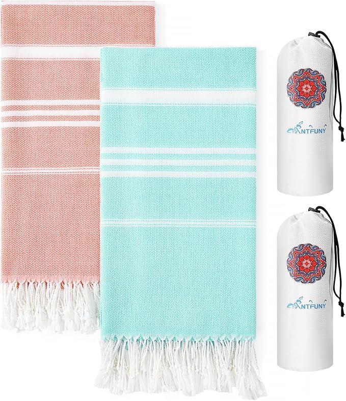 2 Packs Cotton Turkish Beach Towels Quick Dry Sand Free Oversized Bath Pool Swim Towel Extra Larg... | Amazon (US)