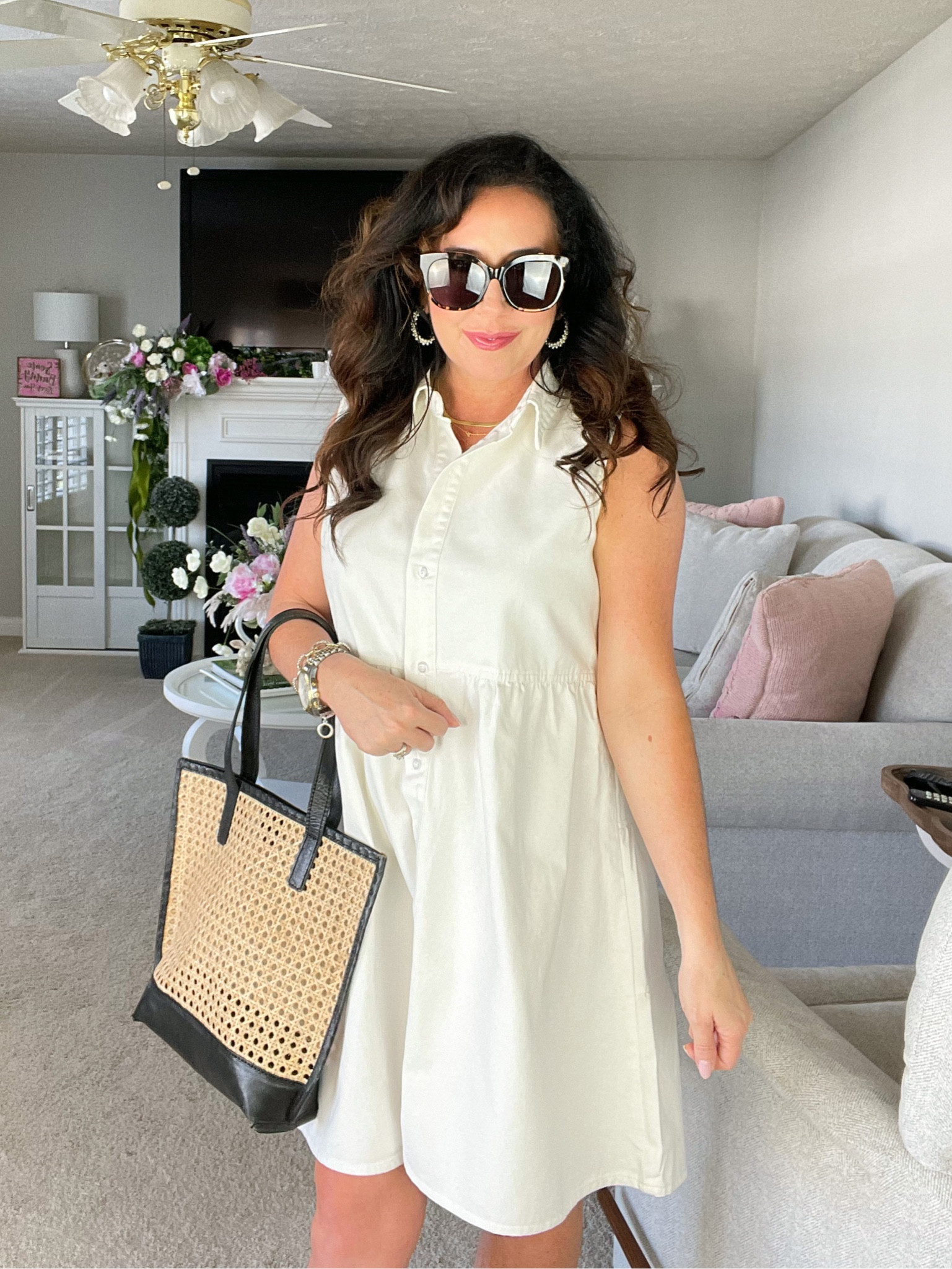 Sleeveless white button down tiered dress. 
Spring casual dress
Summer casual dress
Spring casual outfit
Brunch outfit
Summer casual outfit

#LTKunder50