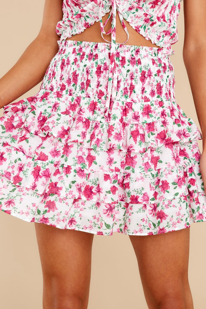 Bright And Fresh White Multi Floral Print Skirt | Red Dress 