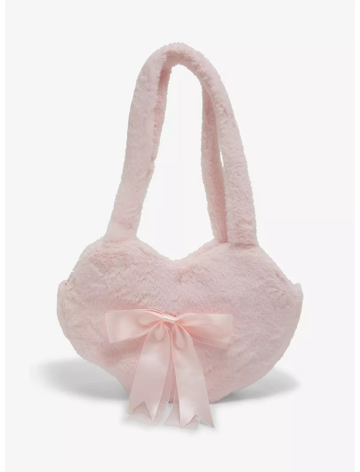 Pastel Pink Heart Fuzzy Plush Tote Bag | Hot Topic