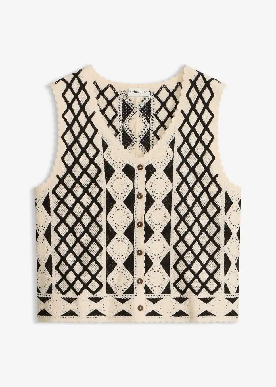 modische Strick-Weste mit Knopfleiste vorne und dekorativem Strickmuster | Bonprix DE