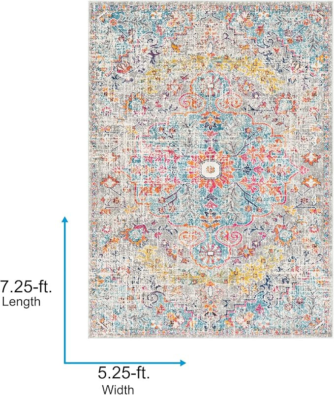 Livabliss Odelia Vintage Bohemian Area Rug,5'3" x 7'3",Aqua | Amazon (US)
