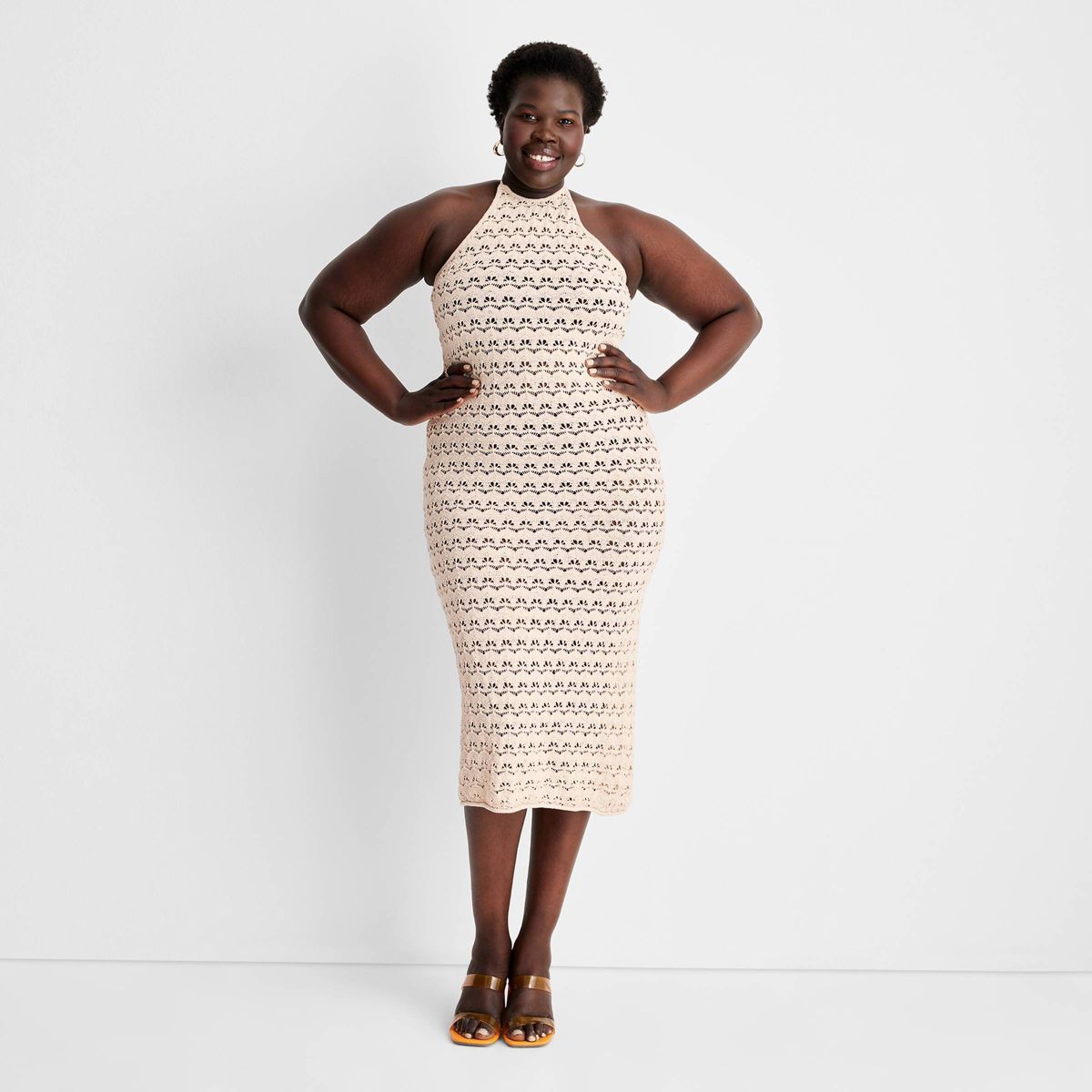 Women's Halter Tie Neck Open Knit Crochet Midi Dress - Future Collective™ with Alani Noelle | Target