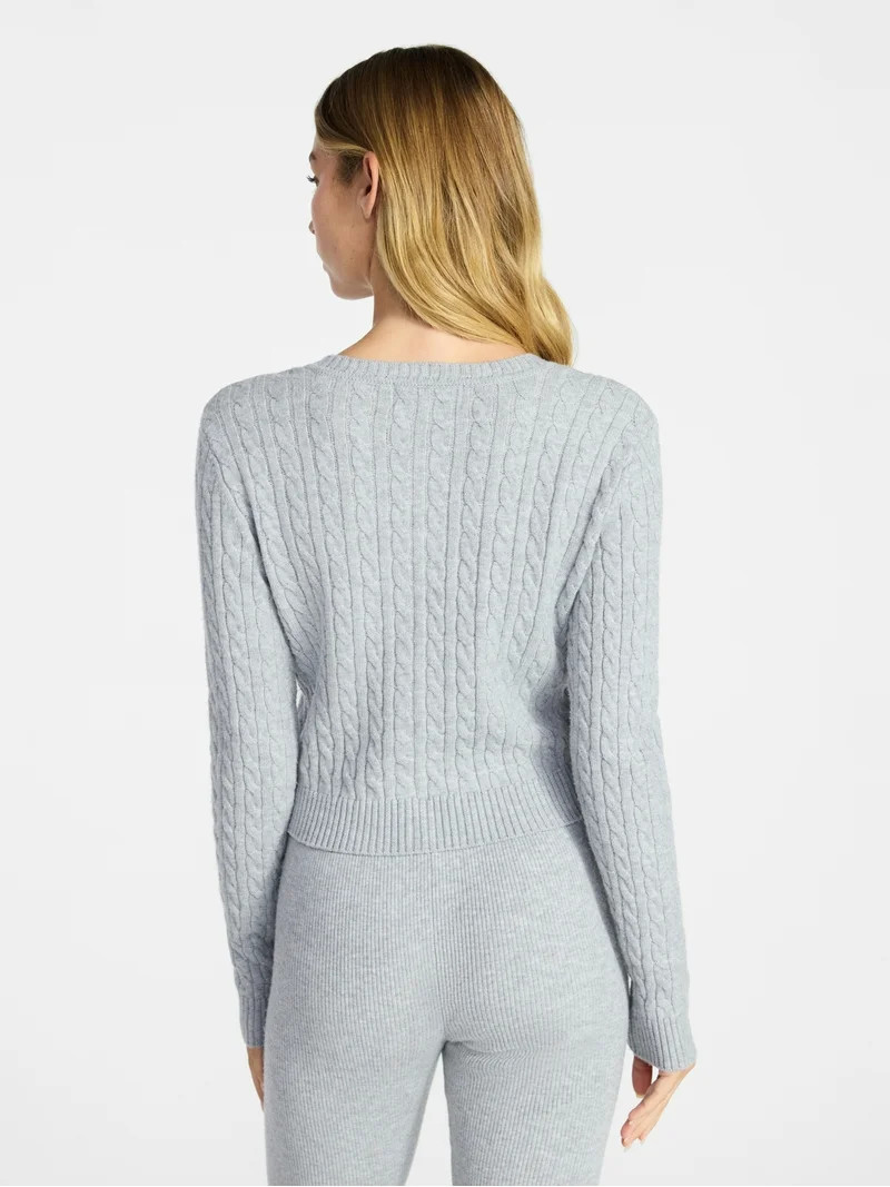 No Boundaries Cable Knit Button Front Cardigan, Women's XXS-XXL | Walmart (US)