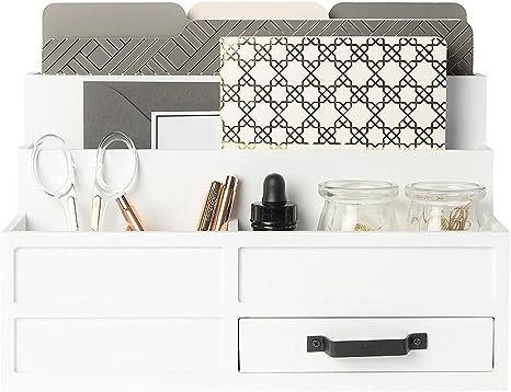 Blu Monaco White Wood Mail Organizer with Drawer and Pen Holder - Desk Organizers and Storage for... | Amazon (US)