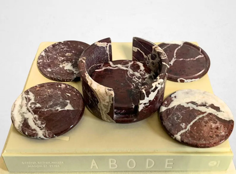 Hand-crafted Rosso Levanto Coasters, Red Zebra Set of 6 (4" Natural Stone Coasters, Marble Coaste... | Etsy (US)