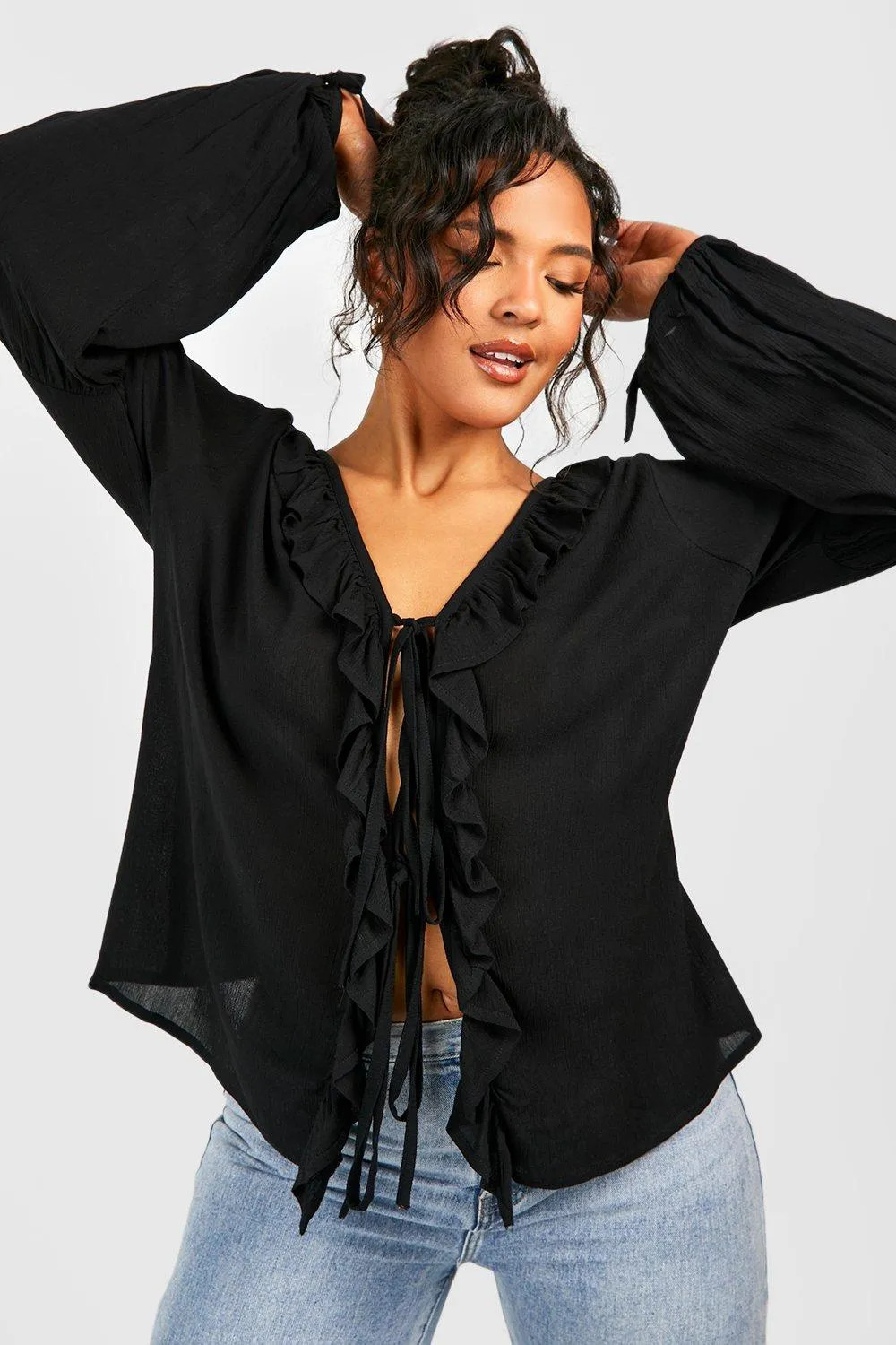 Tops | Plus Ruffle Front Cheesecloth Top | boohoo | Boohoo.com (UK & IE)