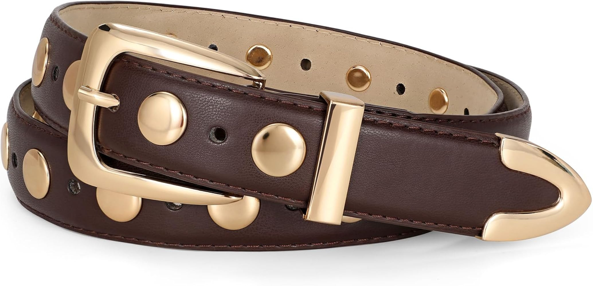 JASGOOD Women Leather Belt Fashion Studded Belt Ladies Punk Belt Vintage Leather Belt for Jeans D... | Amazon (US)