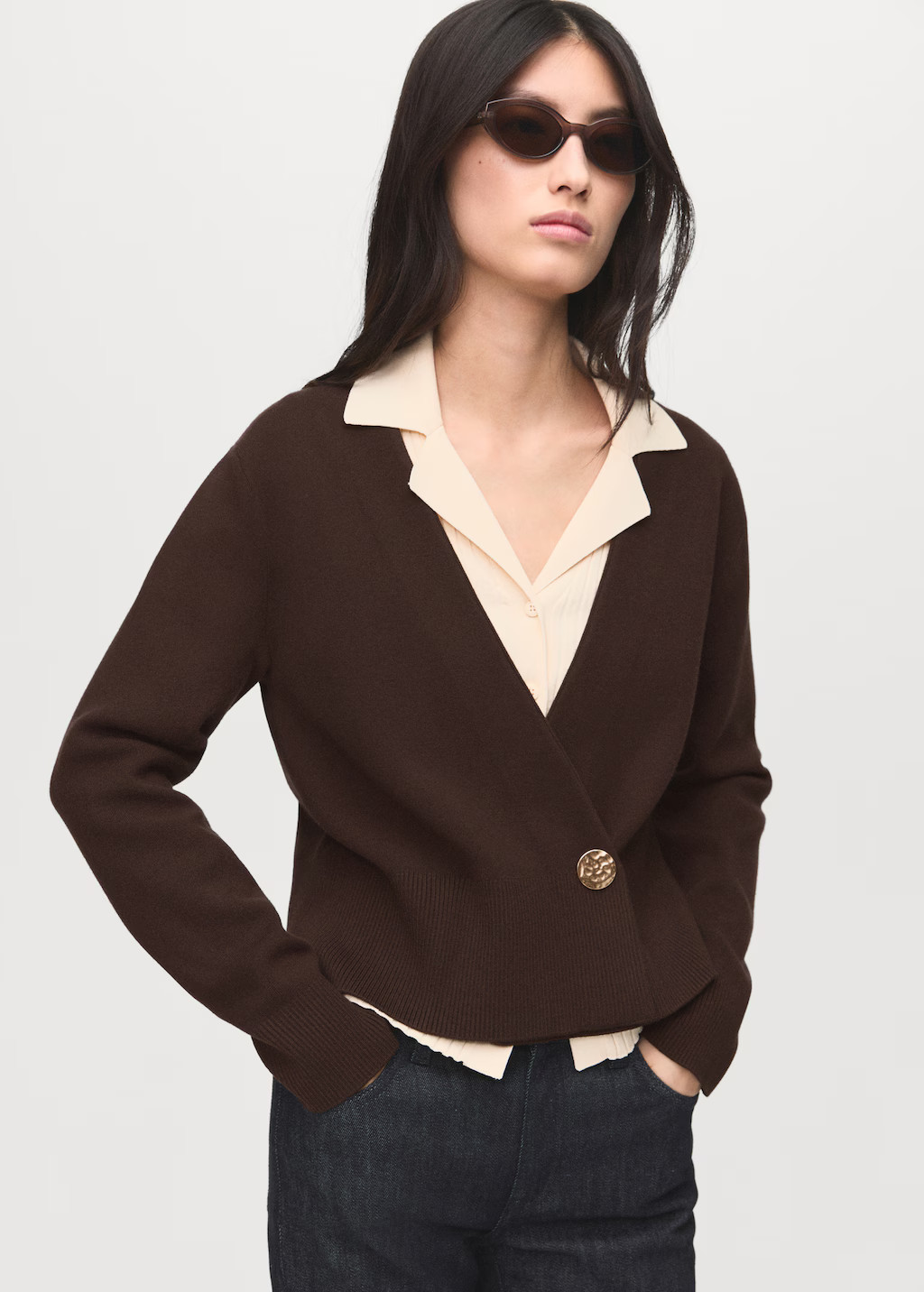 Cross-over cardigan with jewel button | Mango (US/MX/AU)