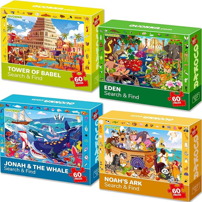 QUOKKA 60 Piece Kids Puzzles Ages 5-8 - Set of 4 Bible Jigsaw Puzzles for Kids 4-6-10 Year Old - ... | Amazon (US)