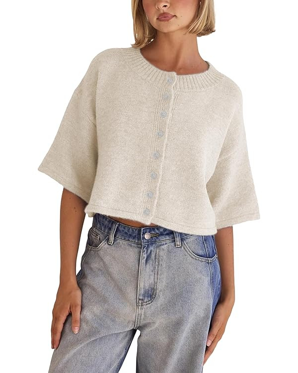 Springrain Cardigan Sweaters for Women Lightweight Knit Cropped Cardigan Button Up Solid Knitwear | Amazon (US)