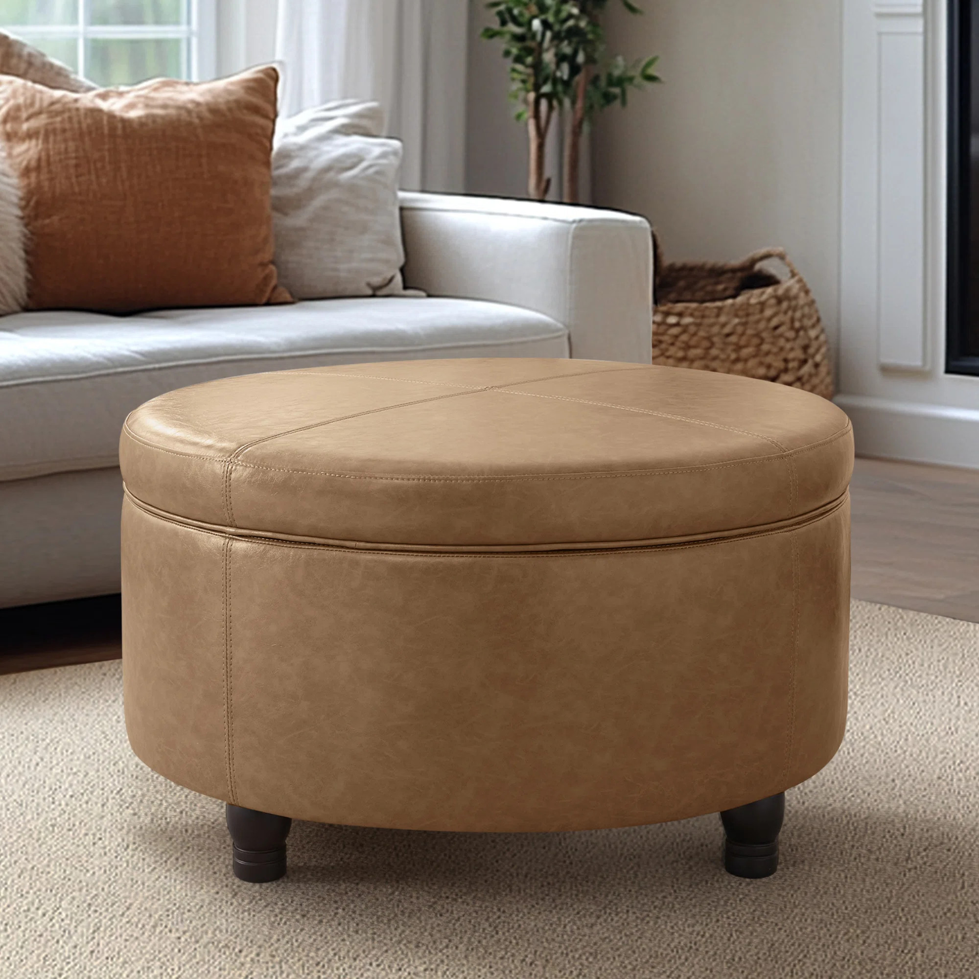 Duanys Faux Leather Upholstered Round Storage Ottoman | Wayfair North America