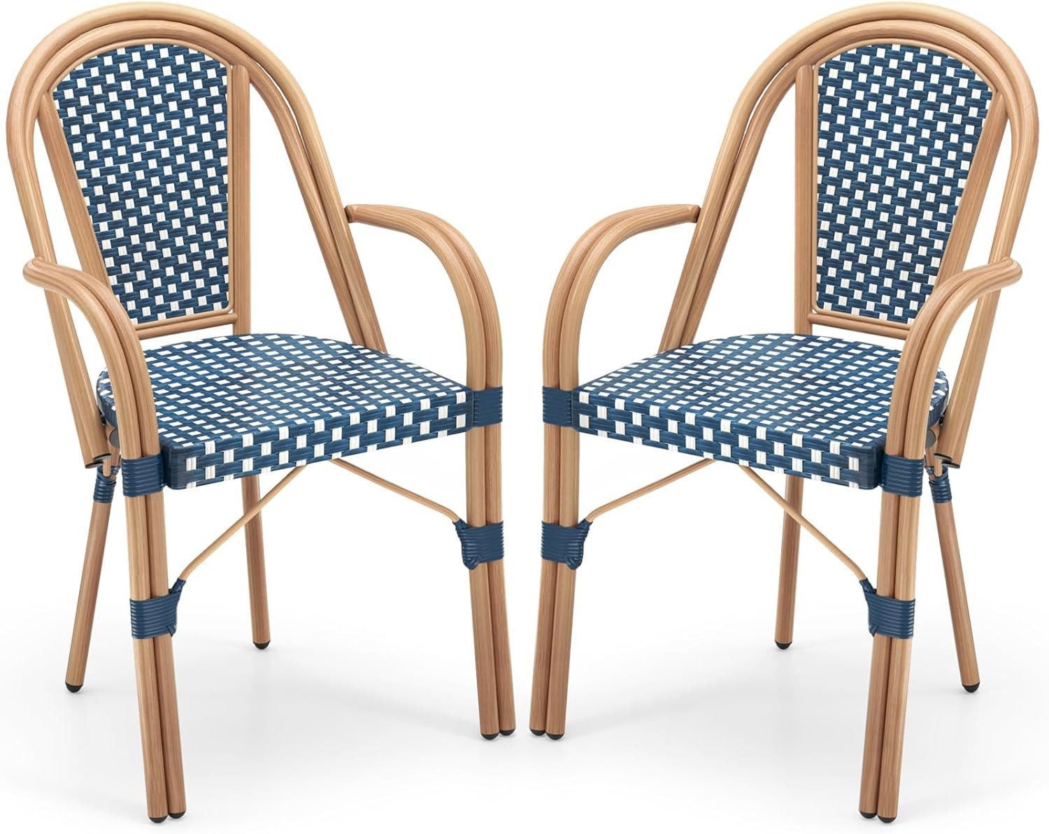 Tangkula Outdoor French Bistro Chairs Set of 2, Hand-Woven PE Wicker Patio Chairs with Armrests, ... | Amazon (US)