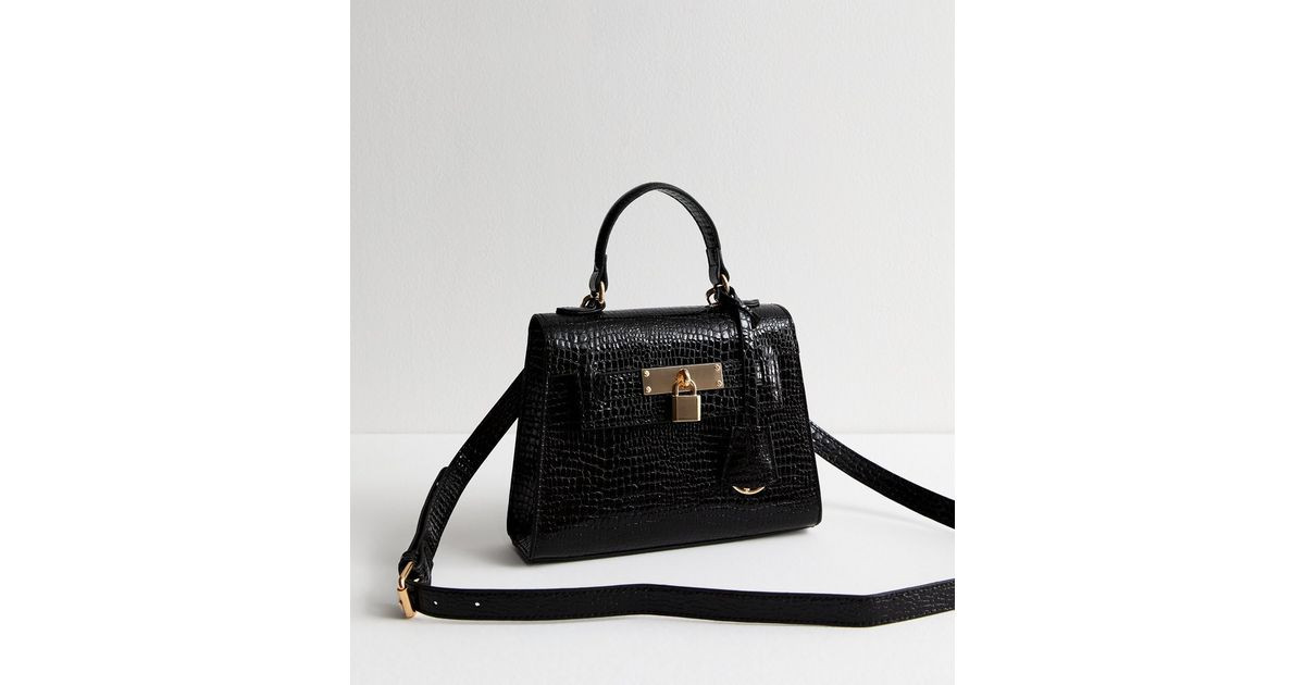 Black Crocodile Effect Faux Leather Crossbody Bag | New Look | New Look (UK)