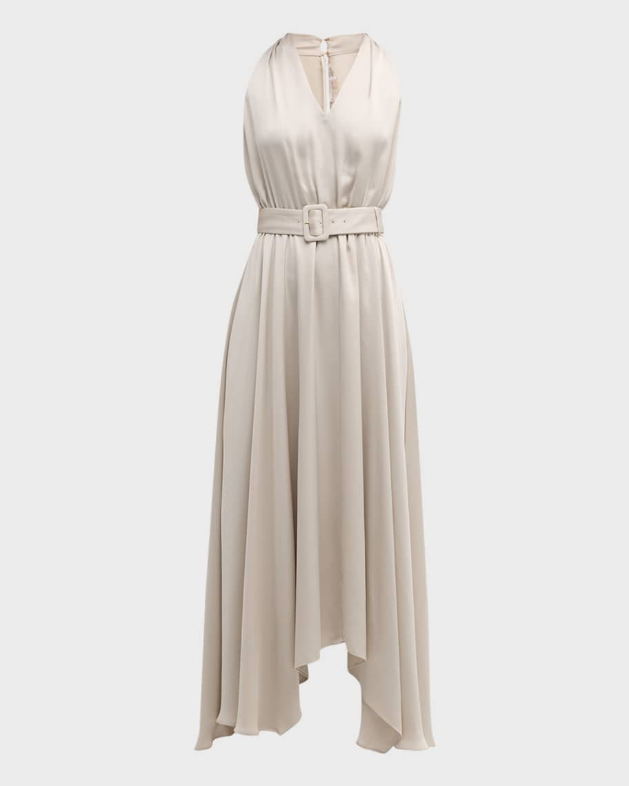 Ramy Brook Brynne Belted Satin Midi Dress | Neiman Marcus