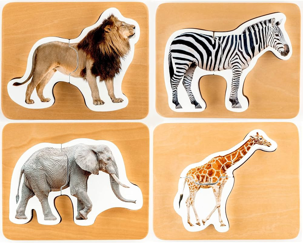 Wooden Montessori Animal Puzzles for Toddlers 2+ Years | Realistic Chunky Safari Animal Shape Puz... | Amazon (US)