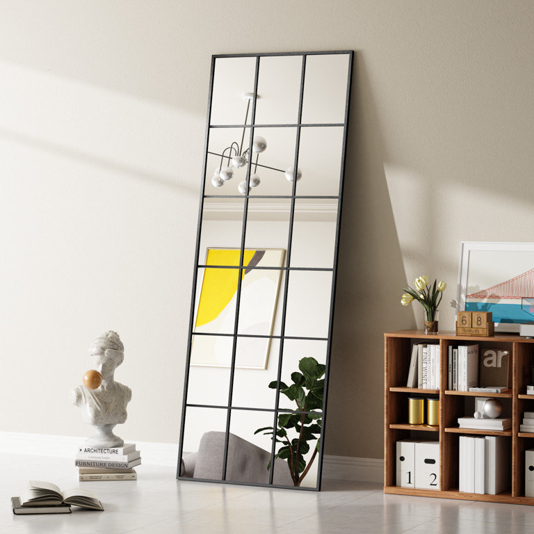 BEAUTYPEAK 23"x65" Full-Length Windowpane Mirror Wall-Decor Mirror,Black | Walmart (US)