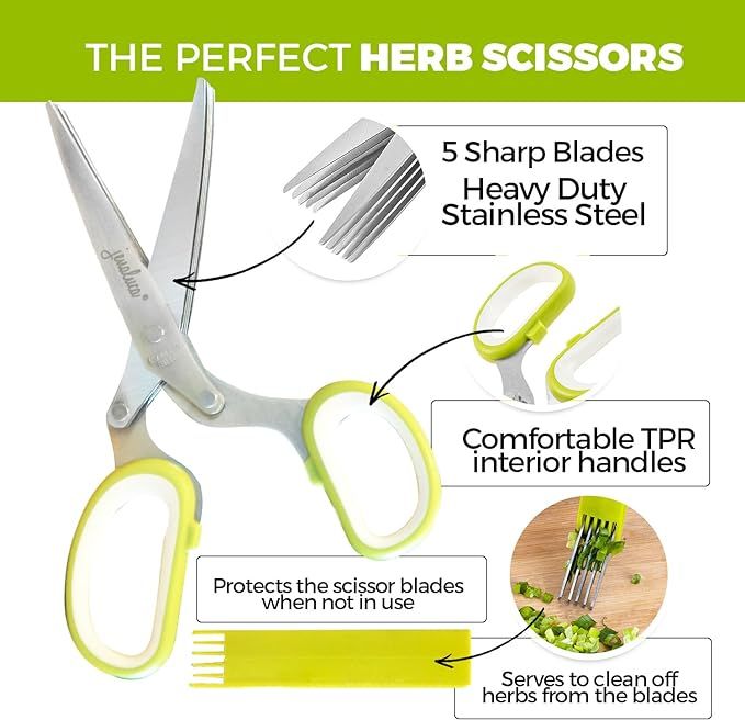 Jenaluca Herb Scissors with 5 Blades and Cover - Cool Kitchen Gadgets - Cutter, Chopper and Mince... | Amazon (US)