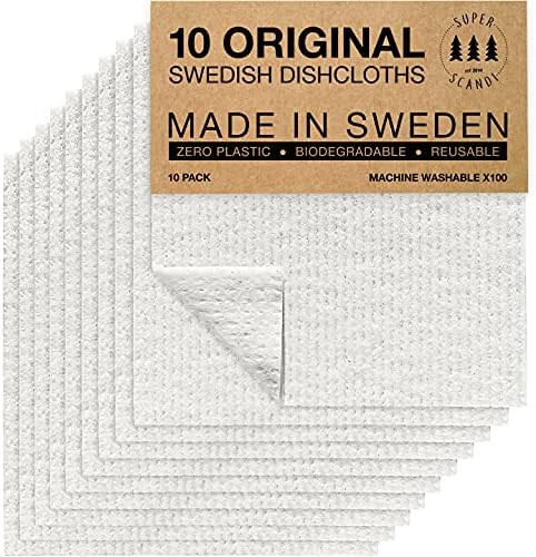 SUPERSCANDI White 10 Pack Swedish Dishcloths for Kitchen Reusable Compostable Towels Made in Swed... | Amazon (US)
