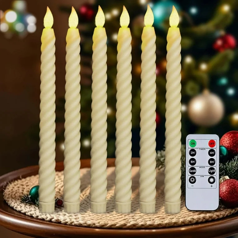 HIDAWN 6Pack Twisted Flameless Taper Candles with Remote Timer,10.04'' Dripless LED Electric Cand... | Walmart (US)